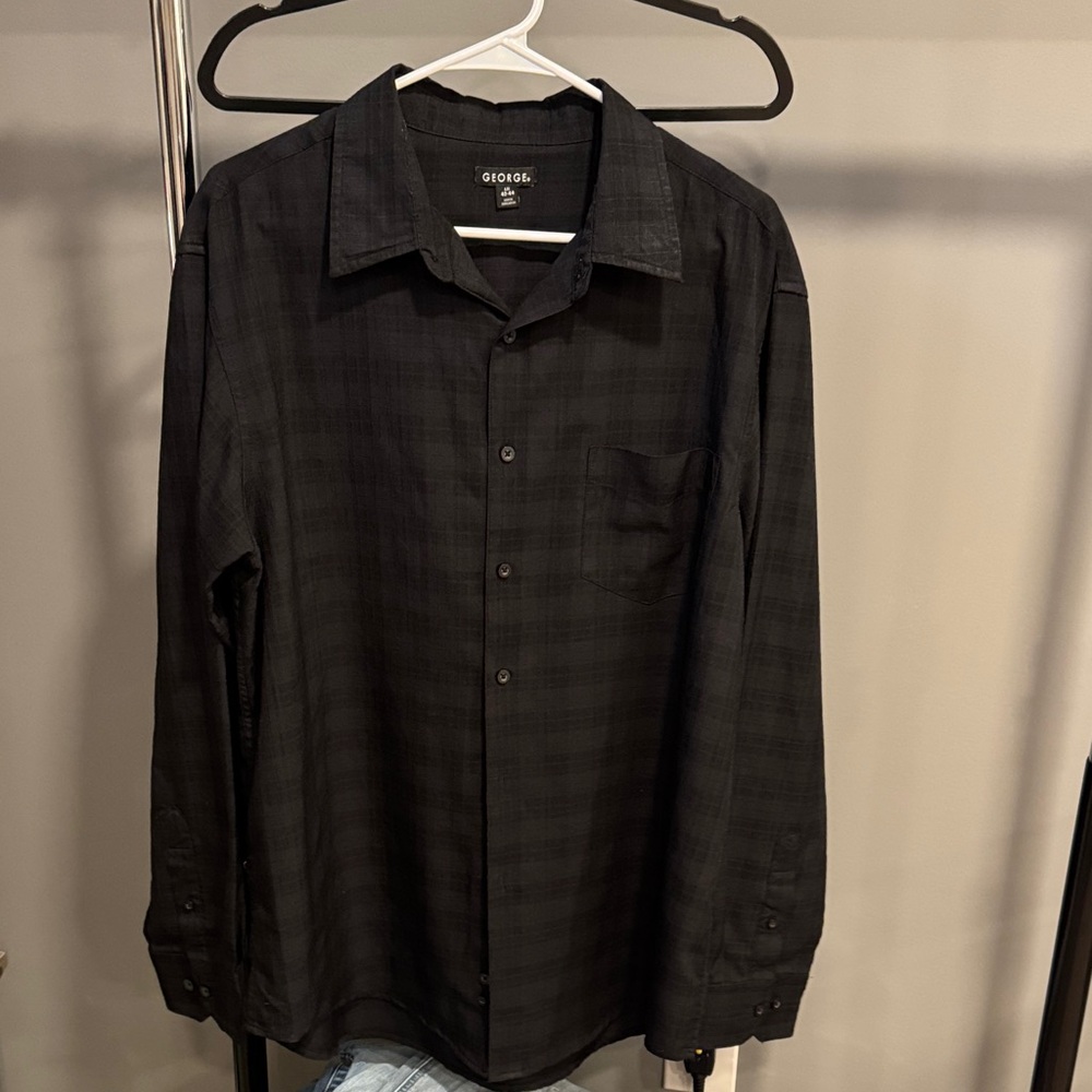 George Men's Dark Plaid Button Down Shirt